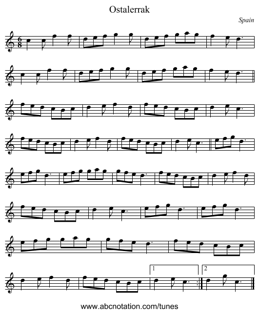 Ostalerrak - staff notation