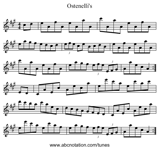 Ostenelli's - staff notation