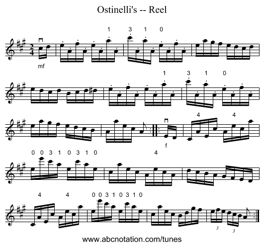 Ostinelli's -- Reel - staff notation