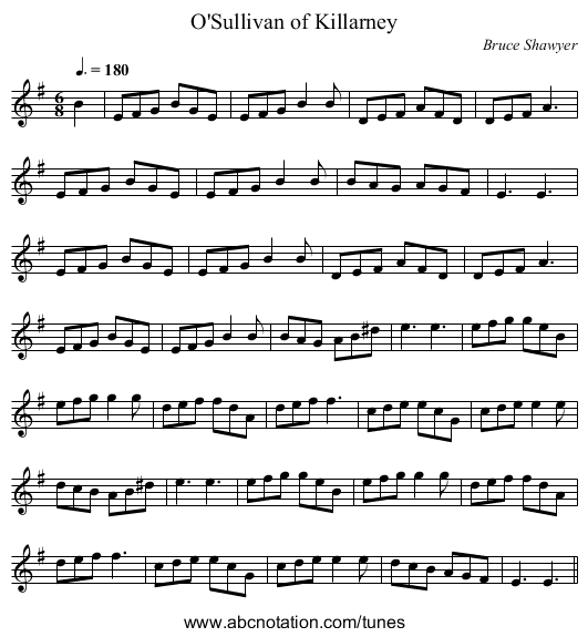 O'Sullivan of Killarney - staff notation