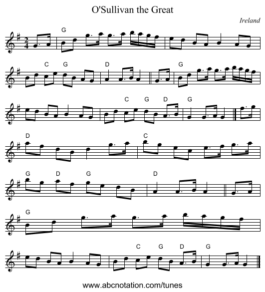 O'Sullivan the Great - staff notation