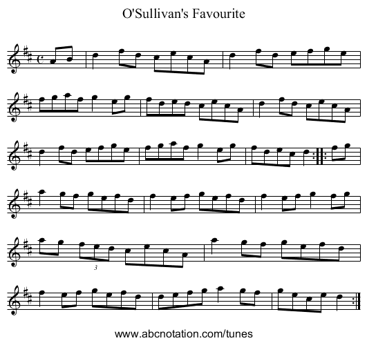 O'Sullivan's Favourite - staff notation