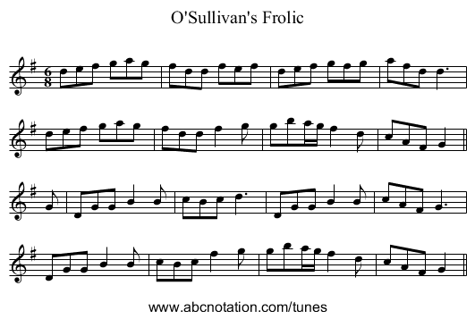 O'Sullivan's Frolic - staff notation