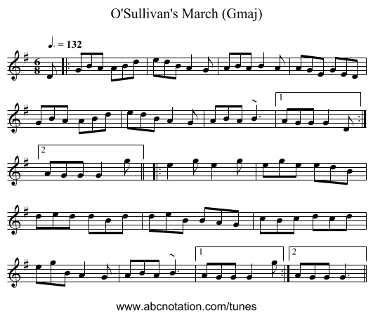 O'Sullivan's March (Gmaj) - staff notation