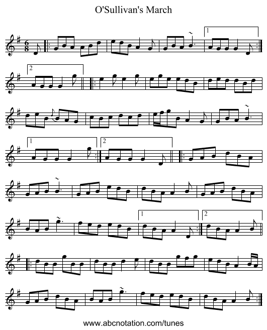 O'Sullivan's March - staff notation