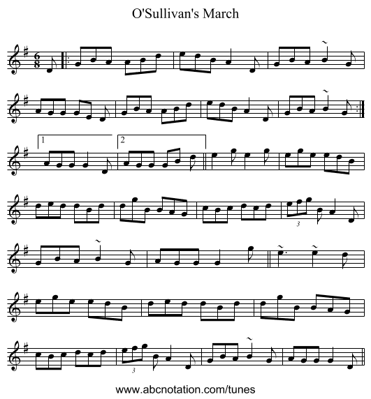 O'Sullivan's March - staff notation