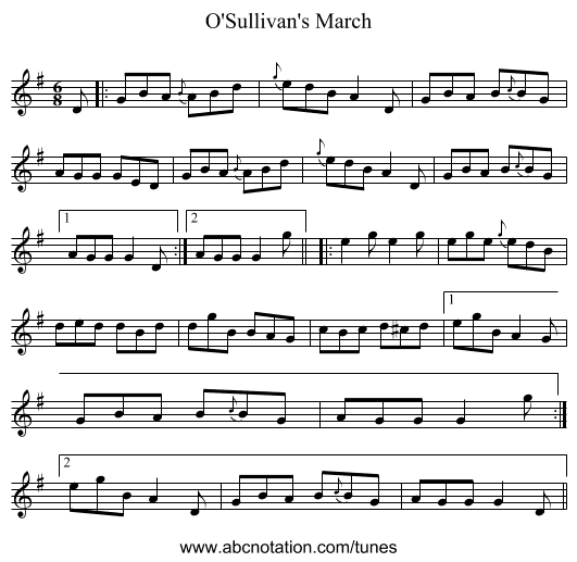 O'Sullivan's March - staff notation