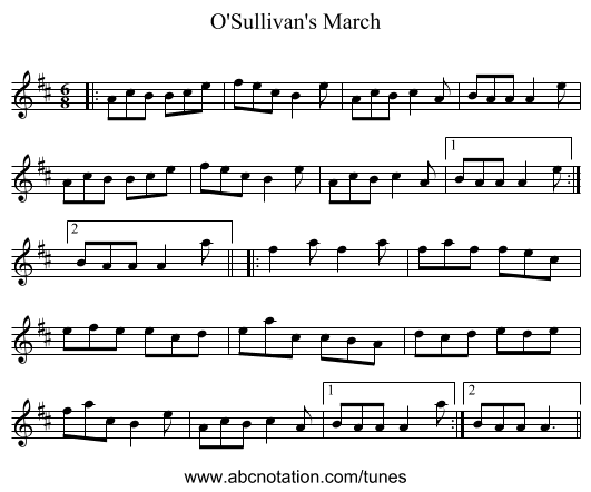 O'Sullivan's March - staff notation