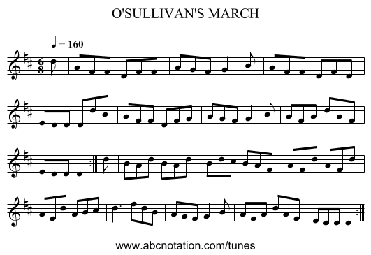 O'SULLIVAN'S MARCH - staff notation