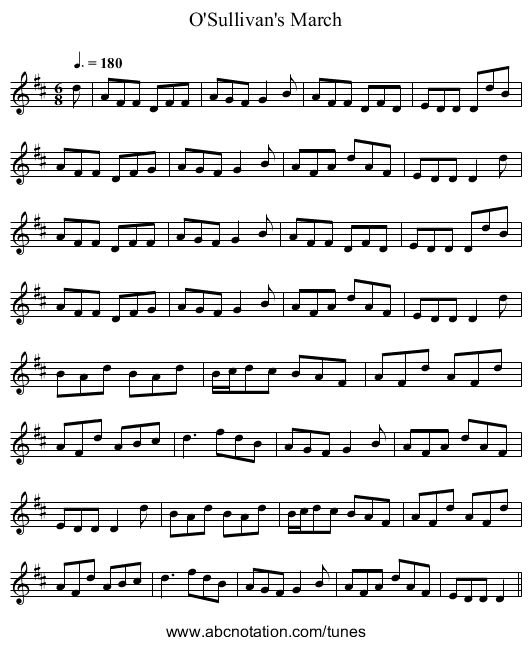O'Sullivan's March - staff notation