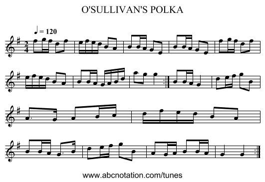 O'SULLIVAN'S POLKA - staff notation