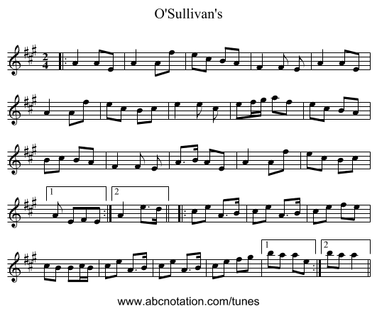 O'Sullivan's - staff notation