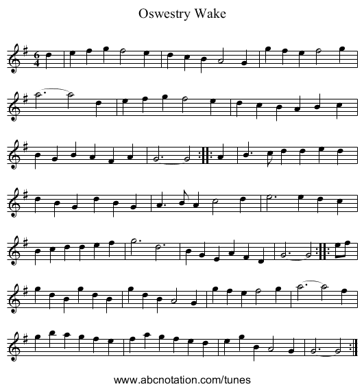 Oswestry Wake - staff notation