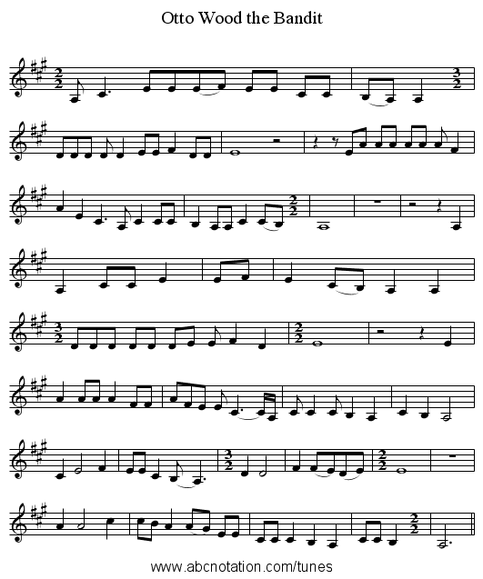 Otto Wood the Bandit - staff notation