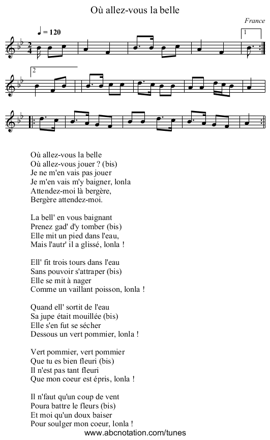 Où allez-vous la belle - staff notation