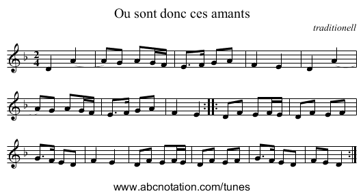 Ou sont donc ces amants - staff notation
