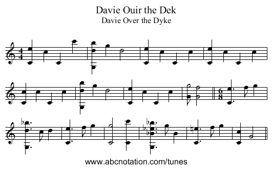 Ouir the Dek, Davie - staff notation