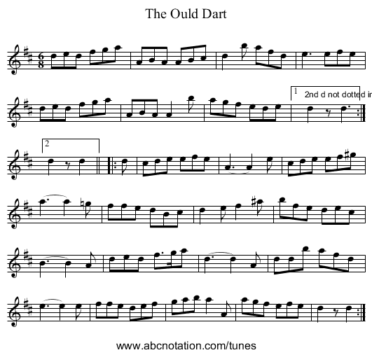 Ould Dart, The - staff notation
