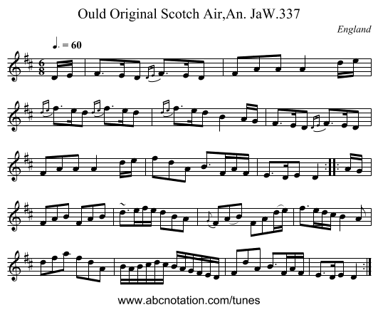 Ould Original Scotch Air,An. JaW.337 - staff notation
