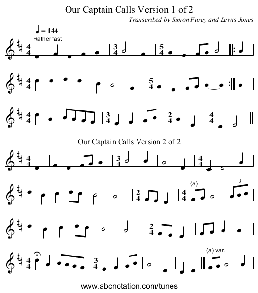 Our Captain Calls Version 1 of 2 - staff notation