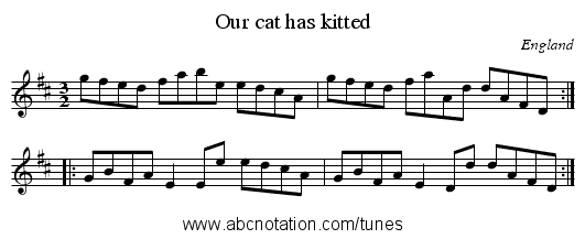Our cat has kitted - staff notation