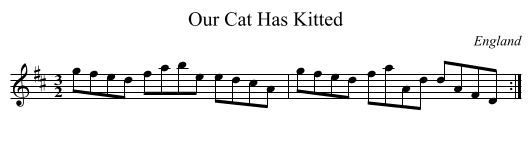 Our Cat Has Kitted - staff notation
