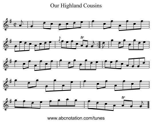 Our Highland Cousins - staff notation