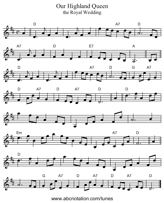 Our Highland Queen - staff notation