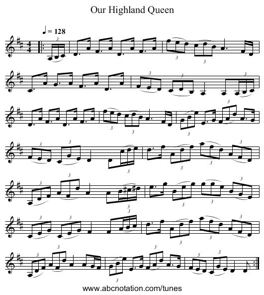 Our Highland Queen - staff notation