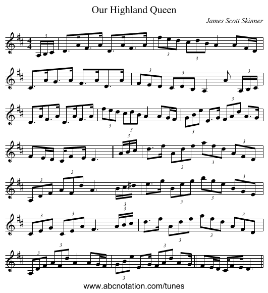 Our Highland Queen - staff notation