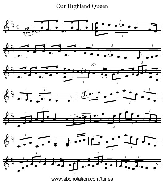 Our Highland Queen - staff notation