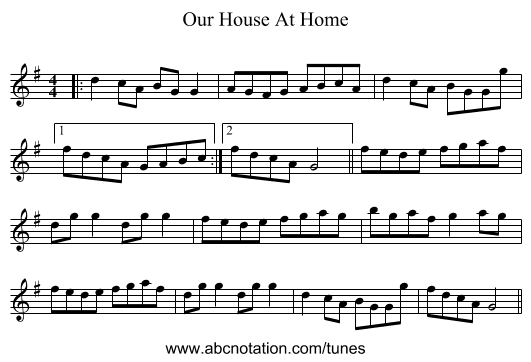 Our House At Home - staff notation