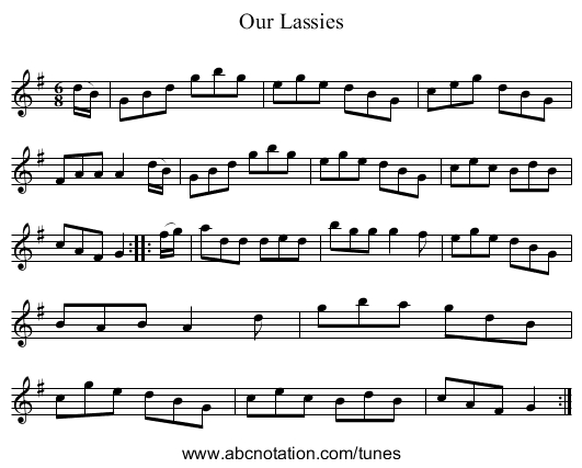 Our Lassies - staff notation