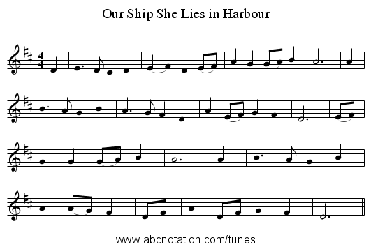 Our Ship She Lies in Harbour - staff notation