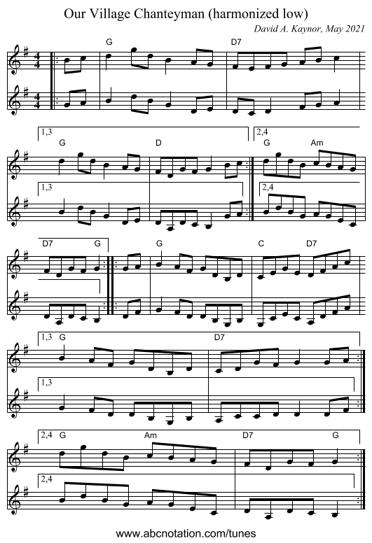 Our Village Chanteyman (harmonized low) - staff notation