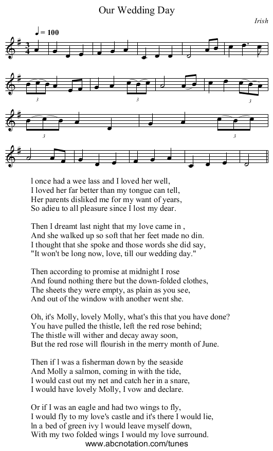 Our Wedding Day - staff notation