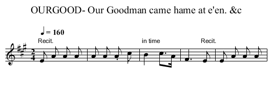 OURGOOD- Our Goodman came hame at e'en. &c - staff notation