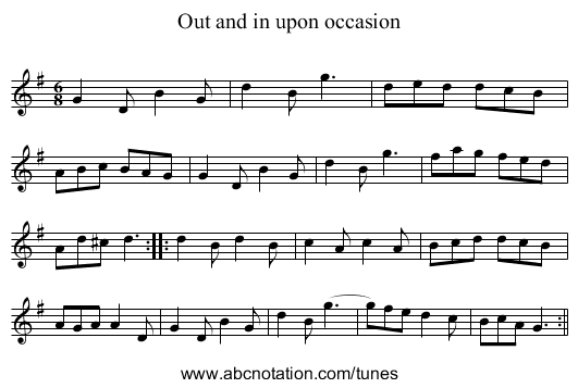 Out and in upon occasion - staff notation
