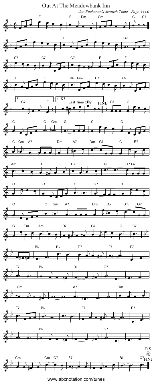 Out At The Meadowbank Inn - staff notation