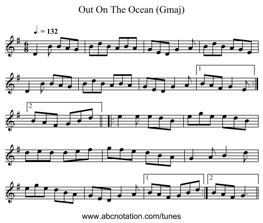 Out On The Ocean (Gmaj) - staff notation