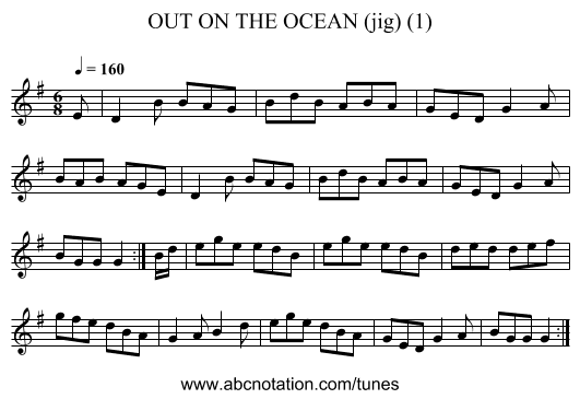 OUT ON THE OCEAN (jig) (1) - staff notation