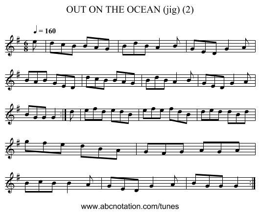 OUT ON THE OCEAN (jig) (2) - staff notation