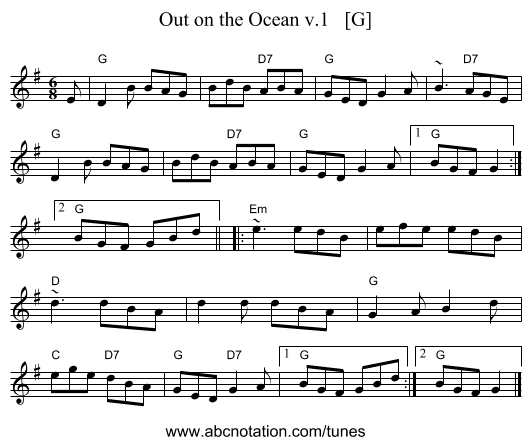Out on the Ocean v.1   [G] - staff notation