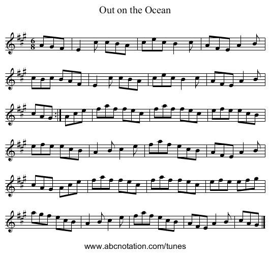 Out on the Ocean - staff notation