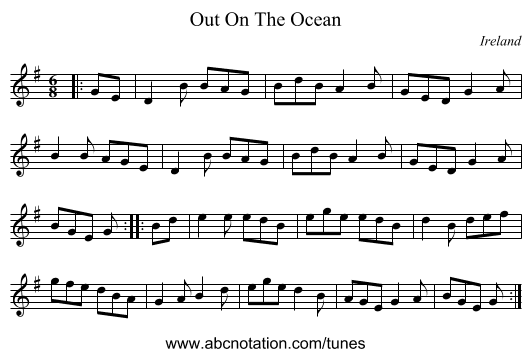 Out On The Ocean - staff notation