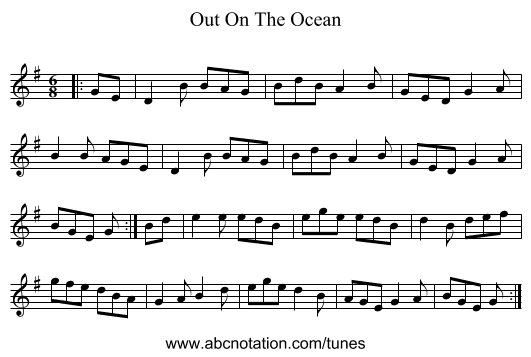Out On The Ocean - staff notation