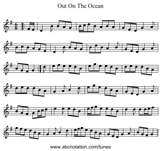 Out On The Ocean - staff notation