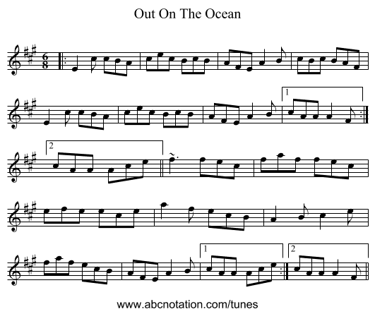 Out On The Ocean - staff notation