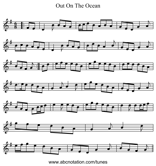 Out On The Ocean - staff notation