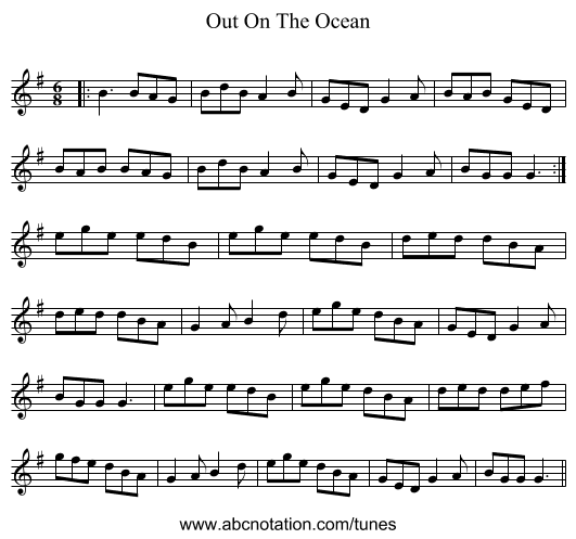 Out On The Ocean - staff notation